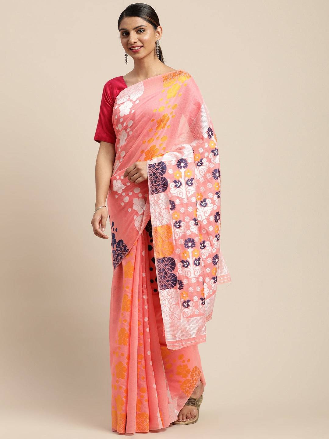 Dhakai Jamdani Cotton Silk Saree