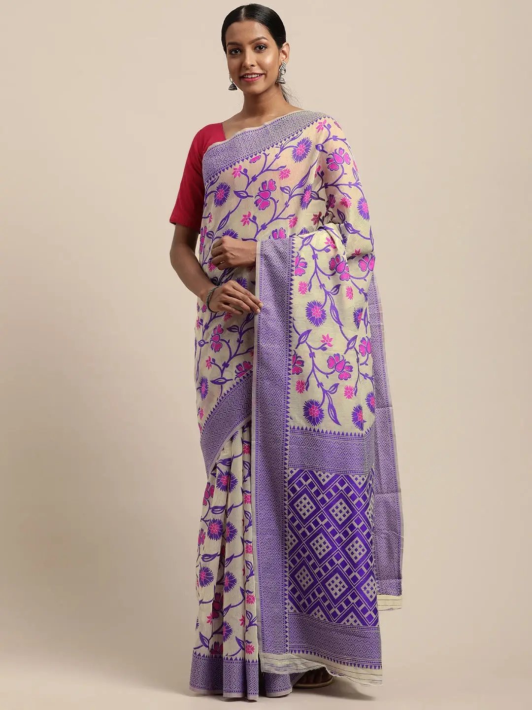 Dhakai Jamdani Cotton Silk Saree