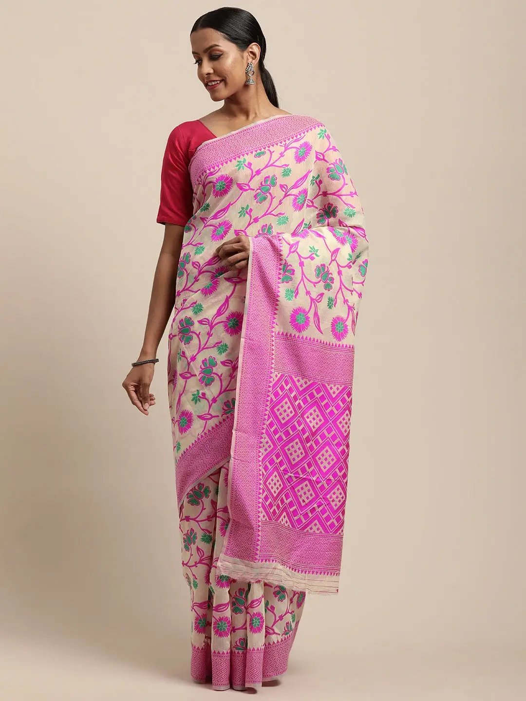 Dhakai Jamdani Cotton Silk Saree