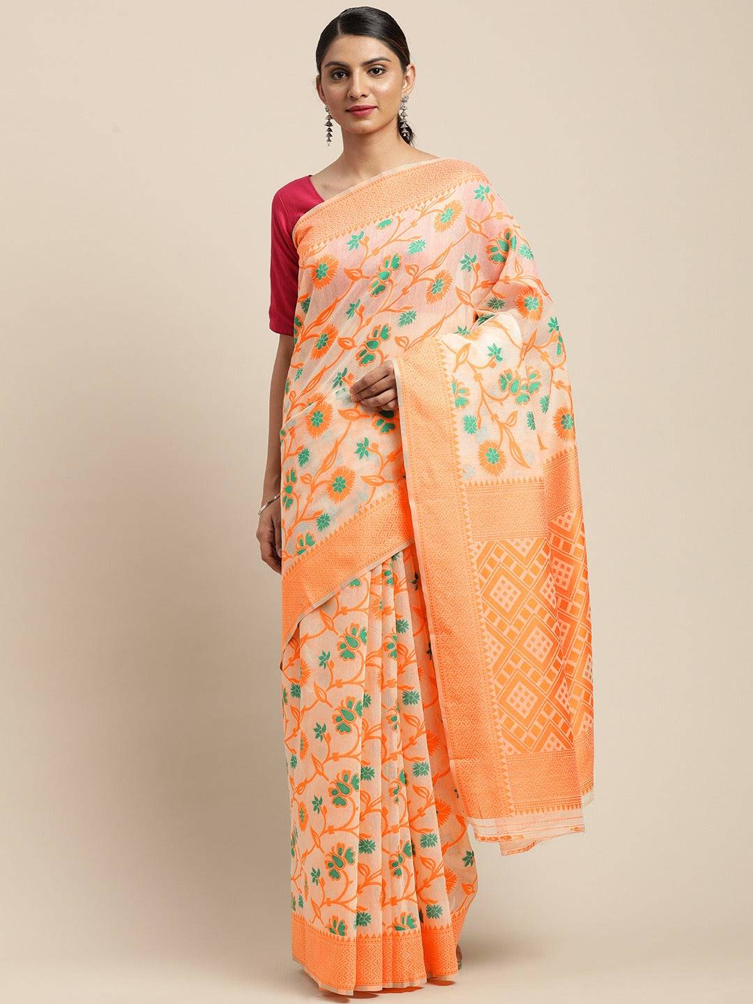 Dhakai Jamdani Cotton Silk Saree