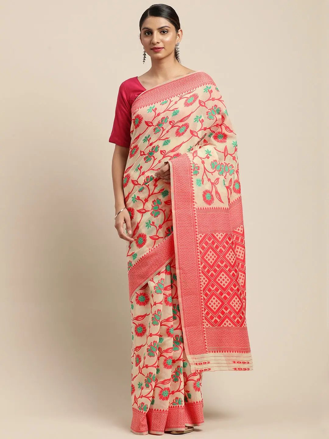 Dhakai Jamdani Cotton Silk Saree