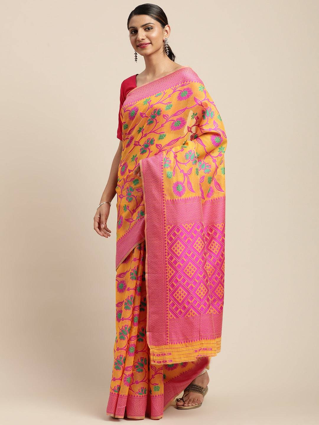 Dhakai Jamdani Cotton Silk Saree