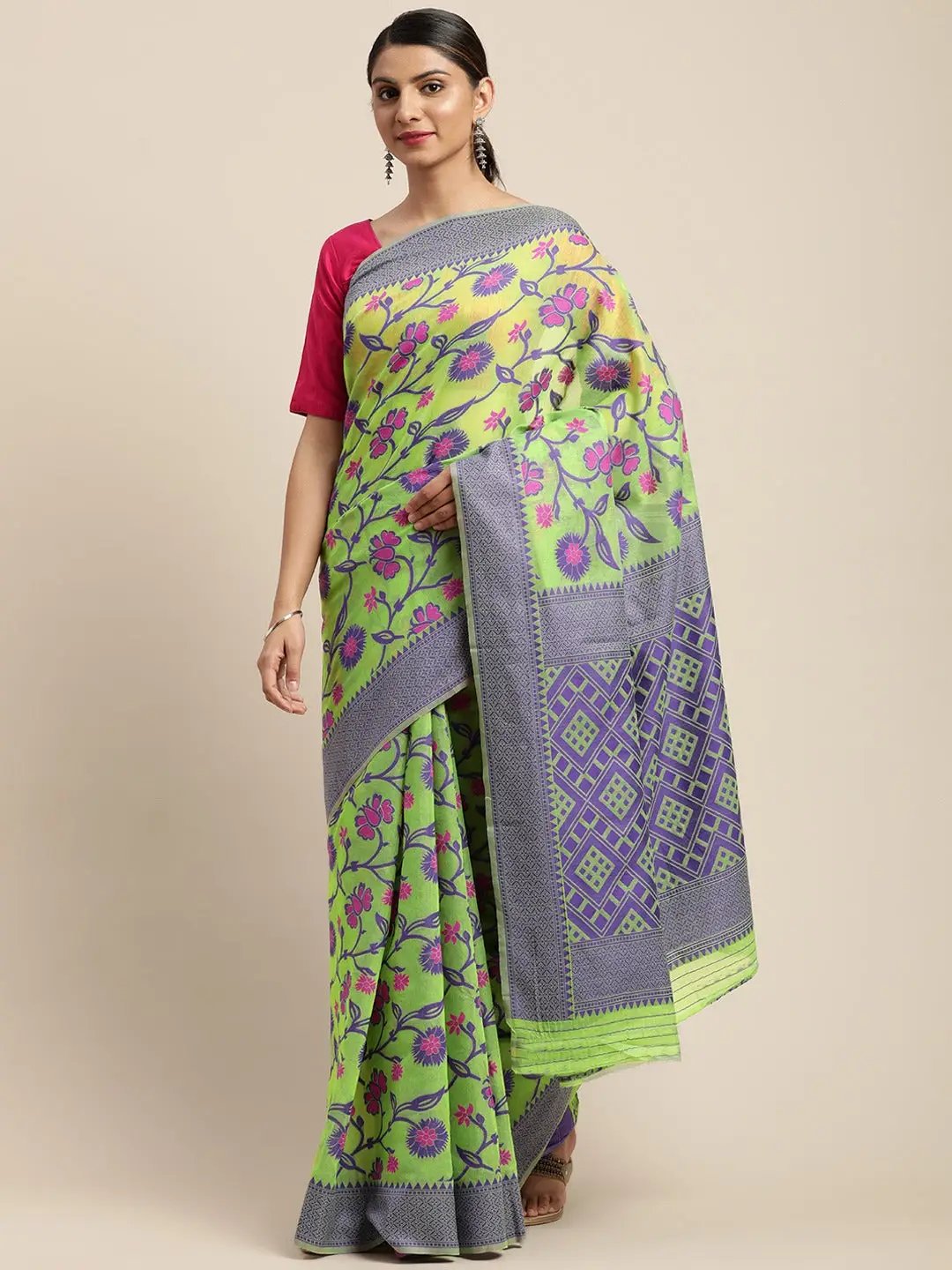 Dhakai Jamdani Cotton Silk Saree