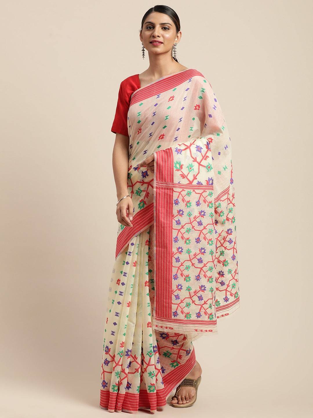 Dhakai Jamdani Cotton Silk Saree