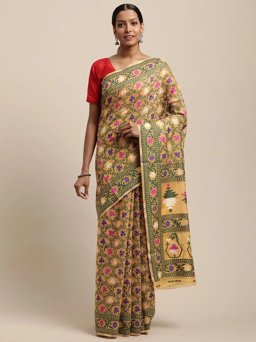 Dhakai Jamdani Cotton Silk Saree