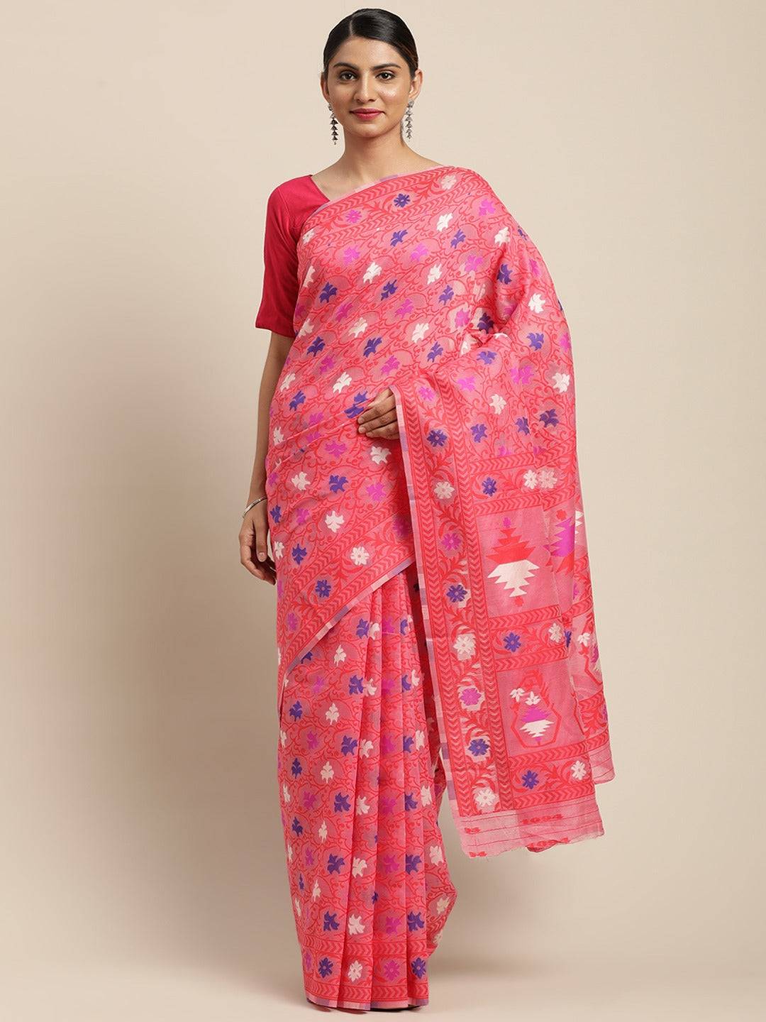 Dhakai Jamdani Cotton Silk Saree