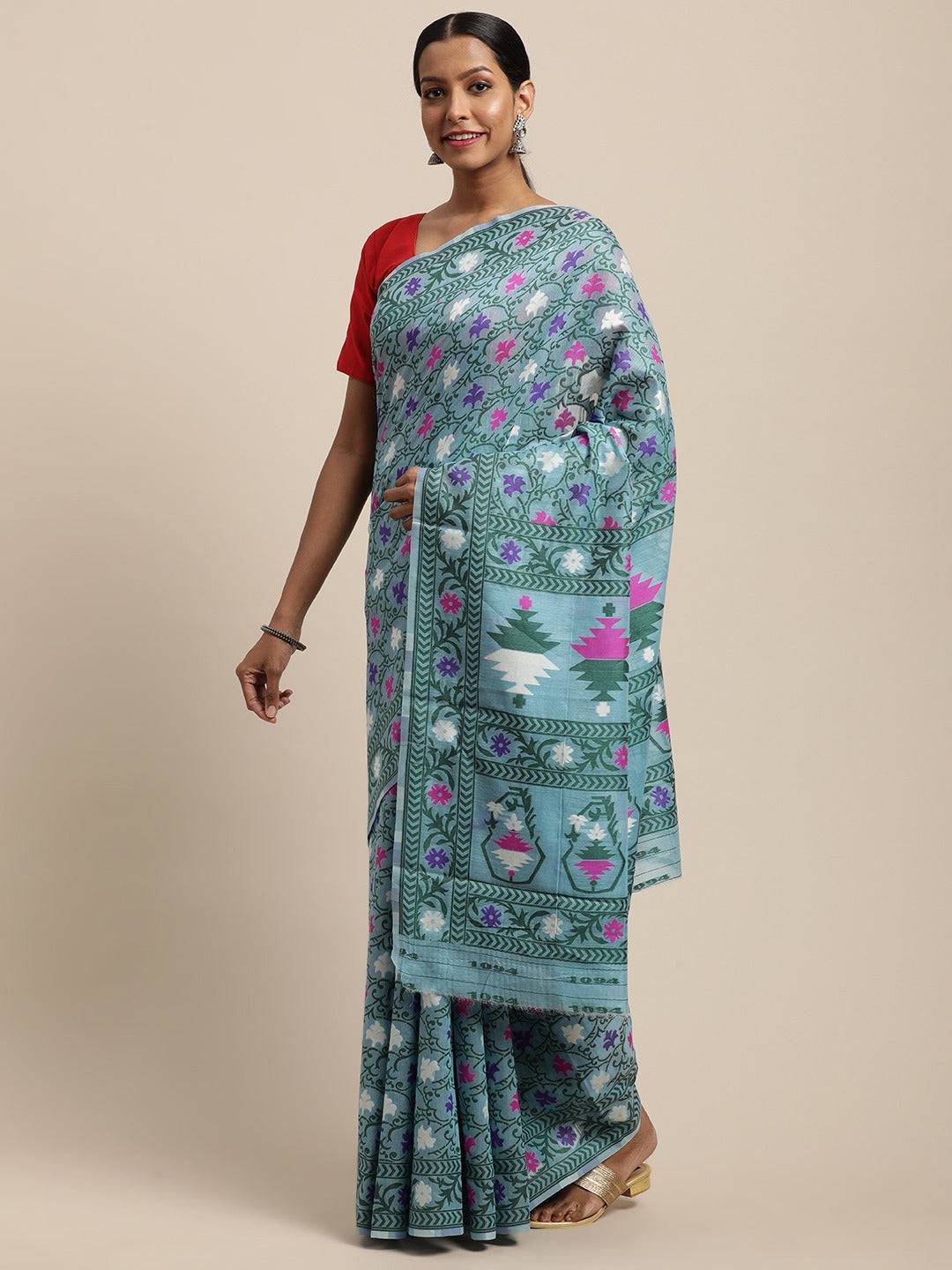 Dhakai Jamdani Cotton Silk Saree