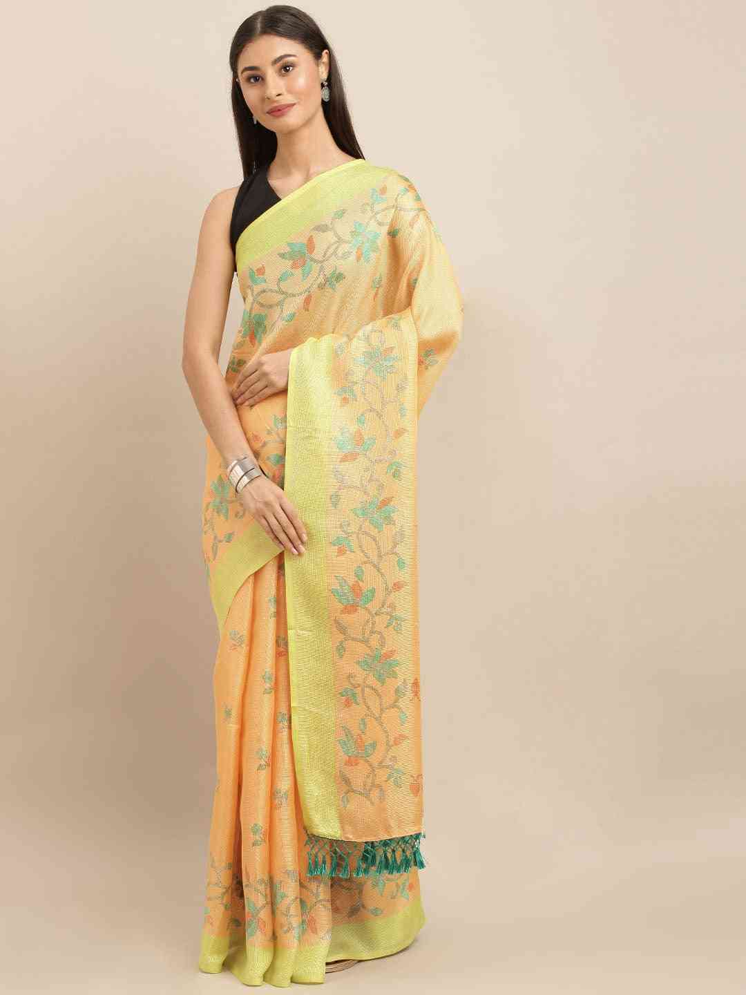 Jamdani Orange Colour Floral Print Saree