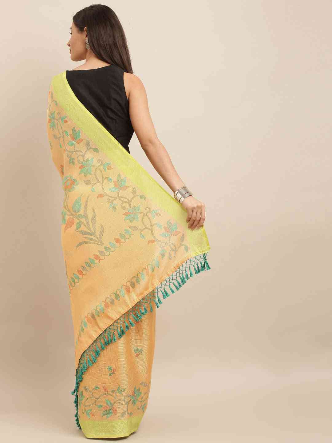 Jamdani Orange Colour Floral Print Saree