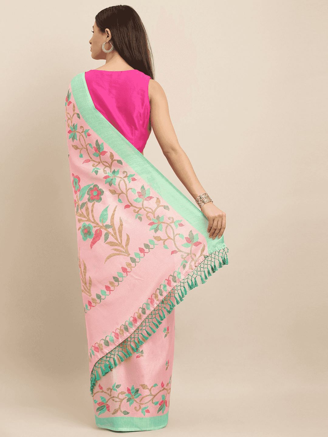 Jamdani Light Pink Colour Floral Print Saree