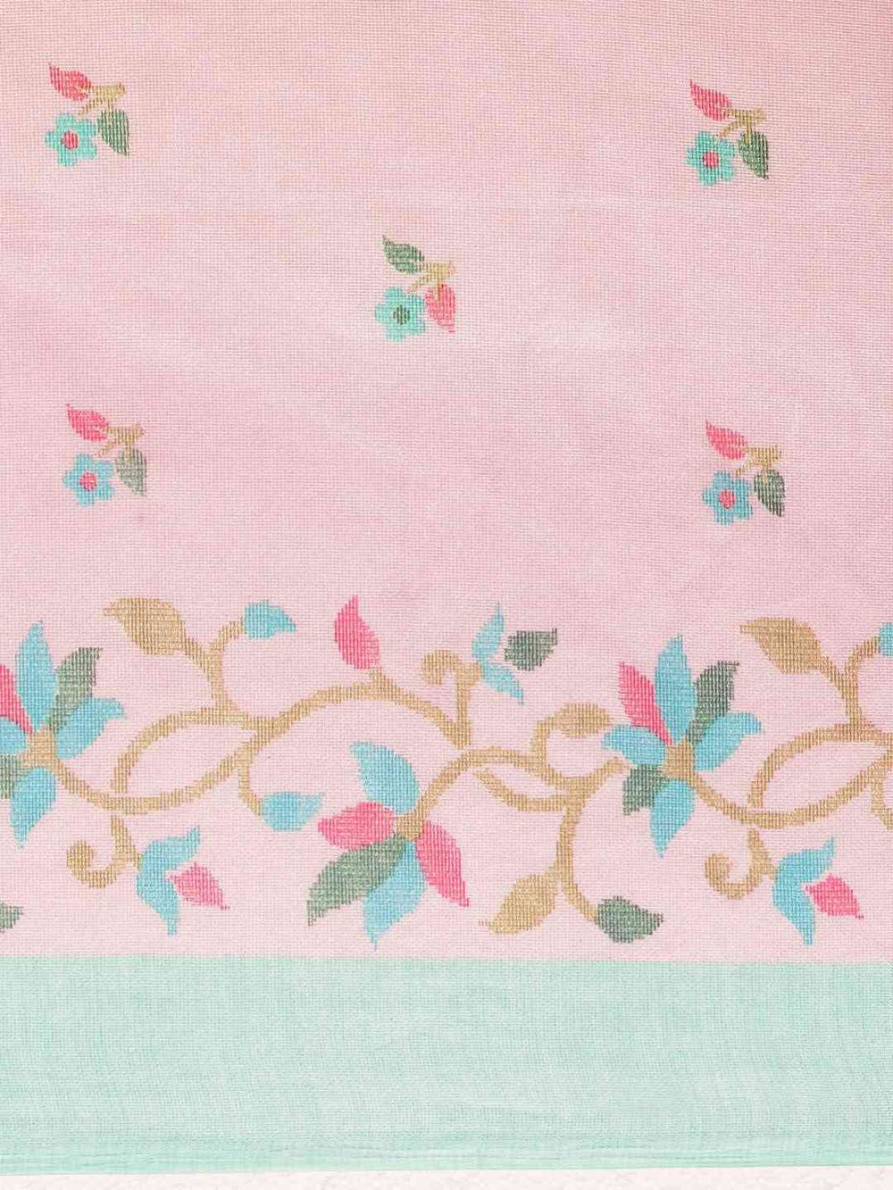 Jamdani Light Pink Colour Floral Print Saree
