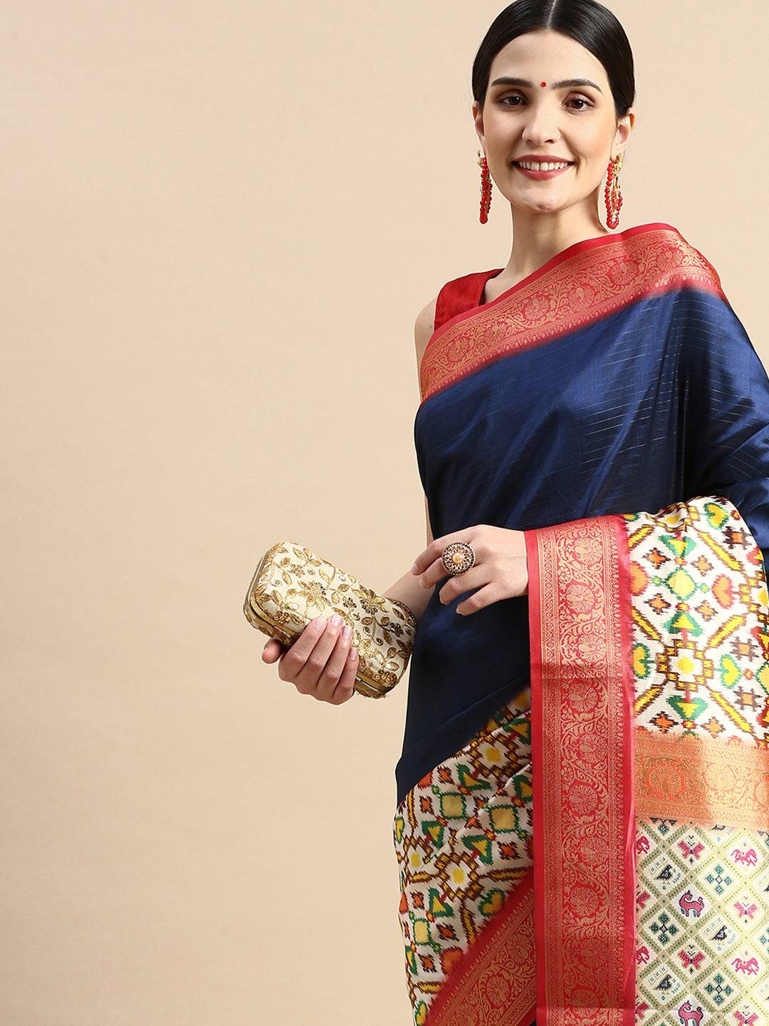  Ikkat Digital Print Soft Silk Saree Vastranand 