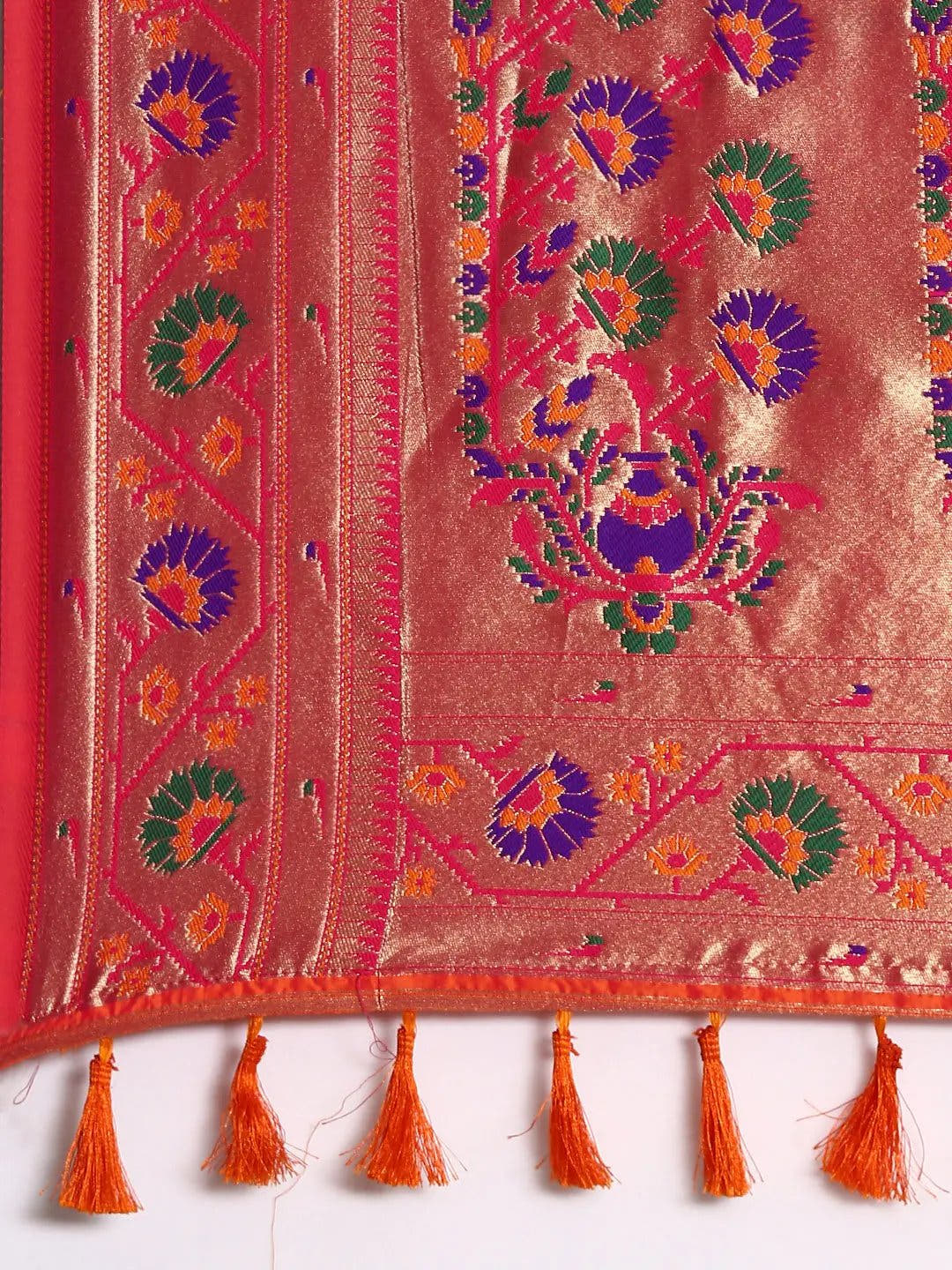 Orange Colour Yevla Paithani Soft Silk Saree
