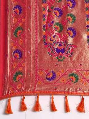 Orange Colour Yevla Paithani Soft Silk Saree