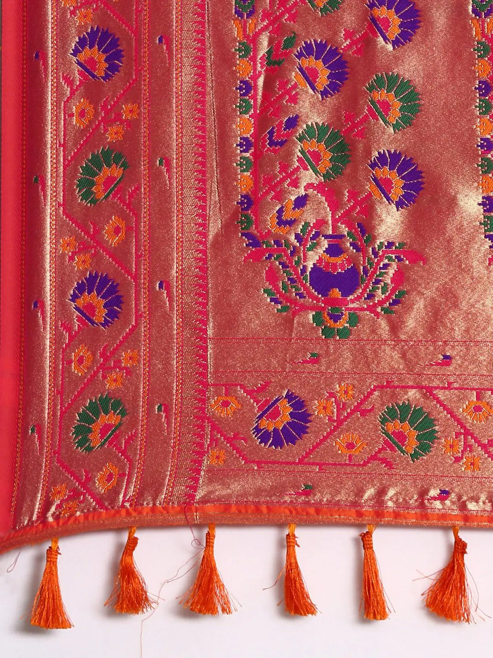 Orange Colour Yevla Paithani Soft Silk Saree