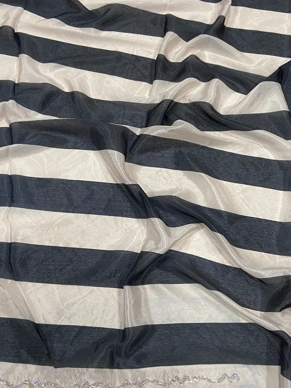 Black And White Poly Chiffon Stone Work Saree

