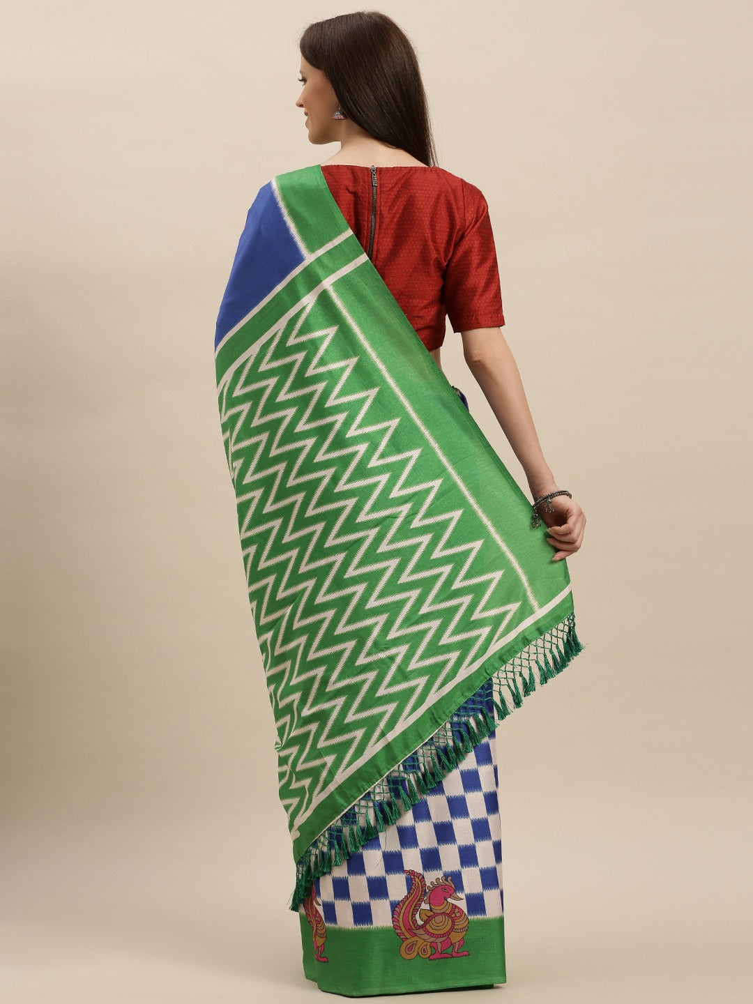 Exclusive Ikat Linen Blue Colour Printed Saree 