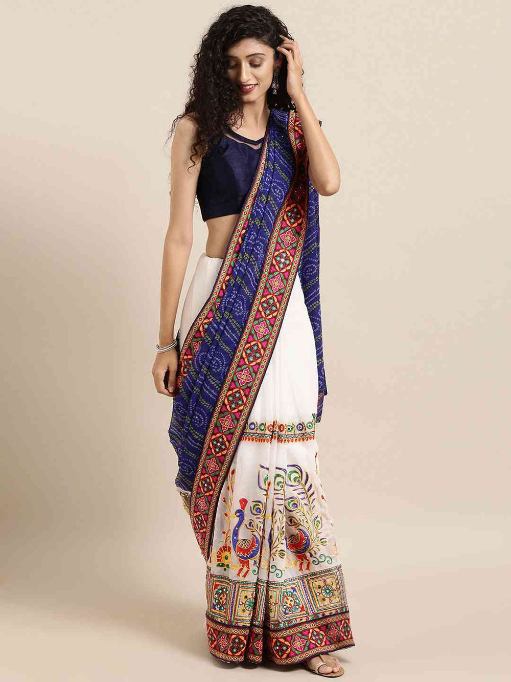 Navy Colour Pure Georgette Saree With Katchi Embroidery Work 