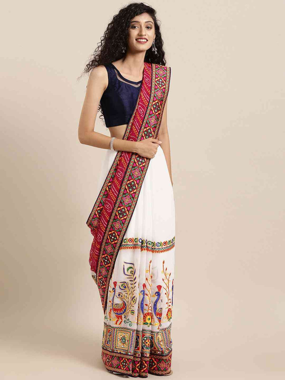  Royal Pink Katchi Embroidery Saree for Festive Wear