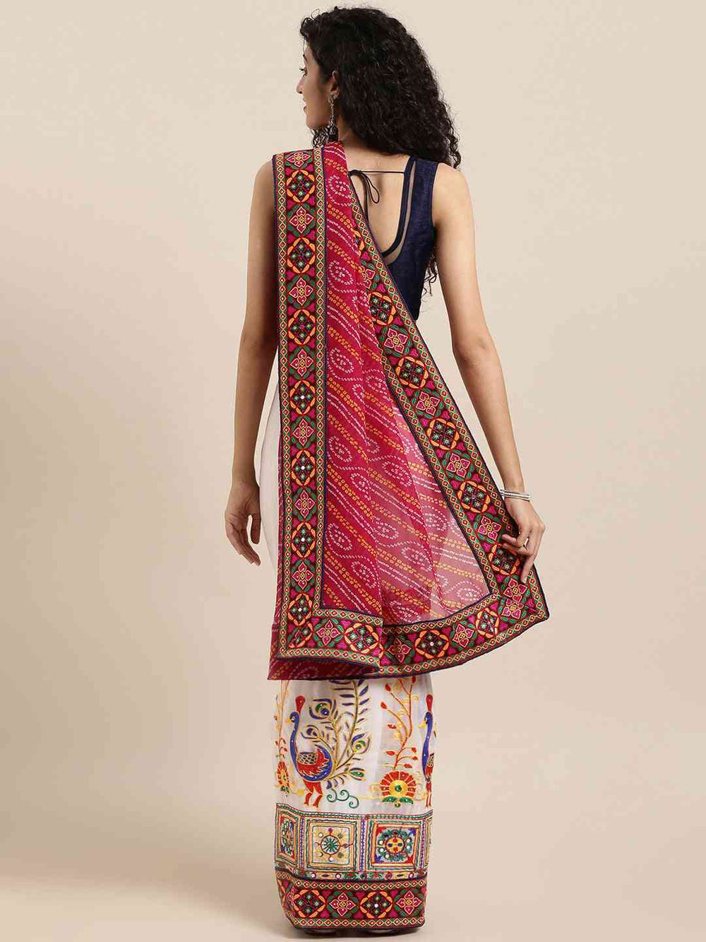  Royal Pink Katchi Embroidery Saree for Festive Wear