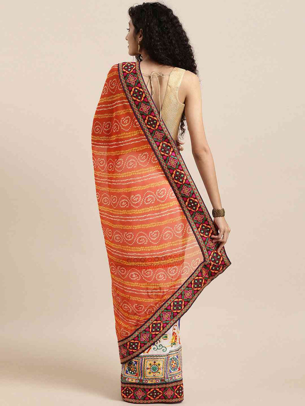 Royal Orange Colour Katchi Embroidery Festive Wear Saree 