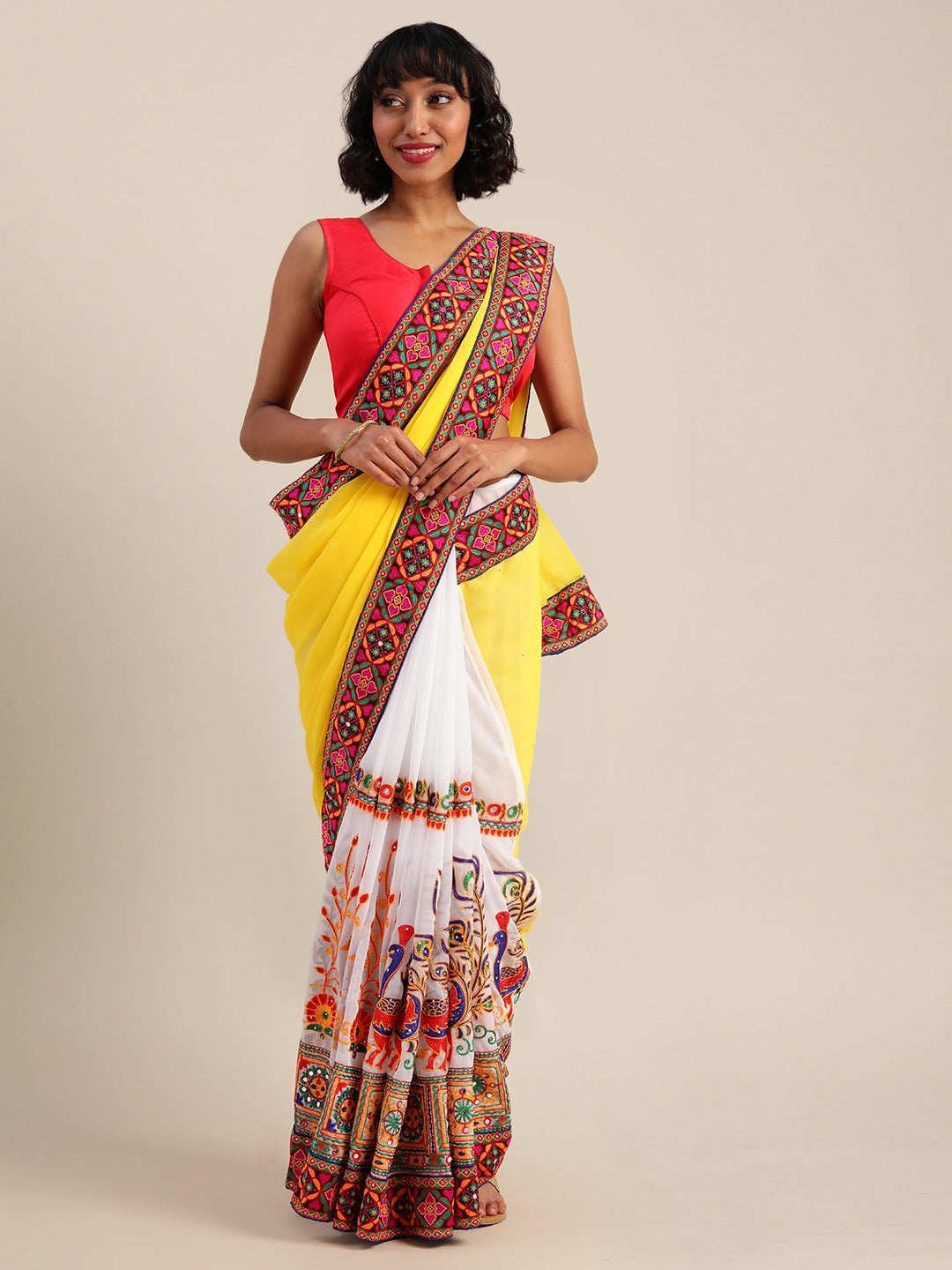 Royal Yellow Colour Festive Poly Georgette Saree 