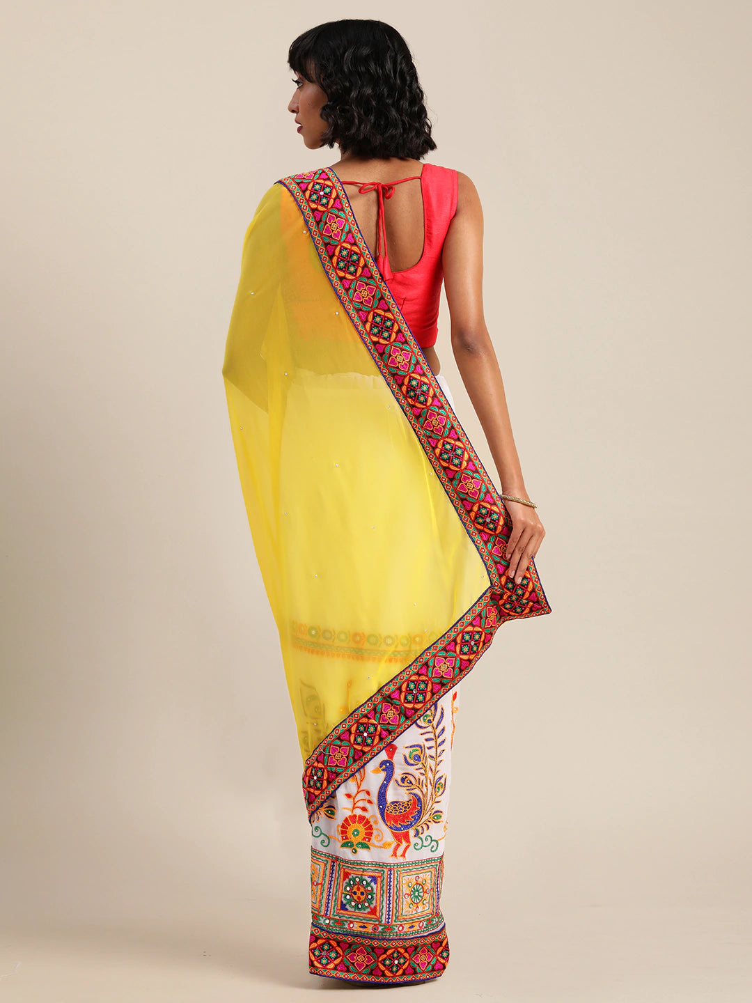 Royal Yellow Colour Festive Poly Georgette Saree 