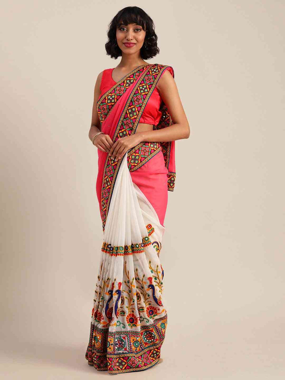  Beautiful Royal Pink Colour Poly Georgette Saree