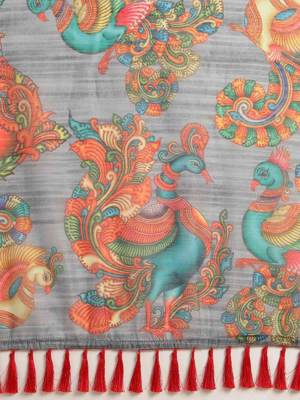 Kalamkari Grey Colour Linen Banarasi Saree