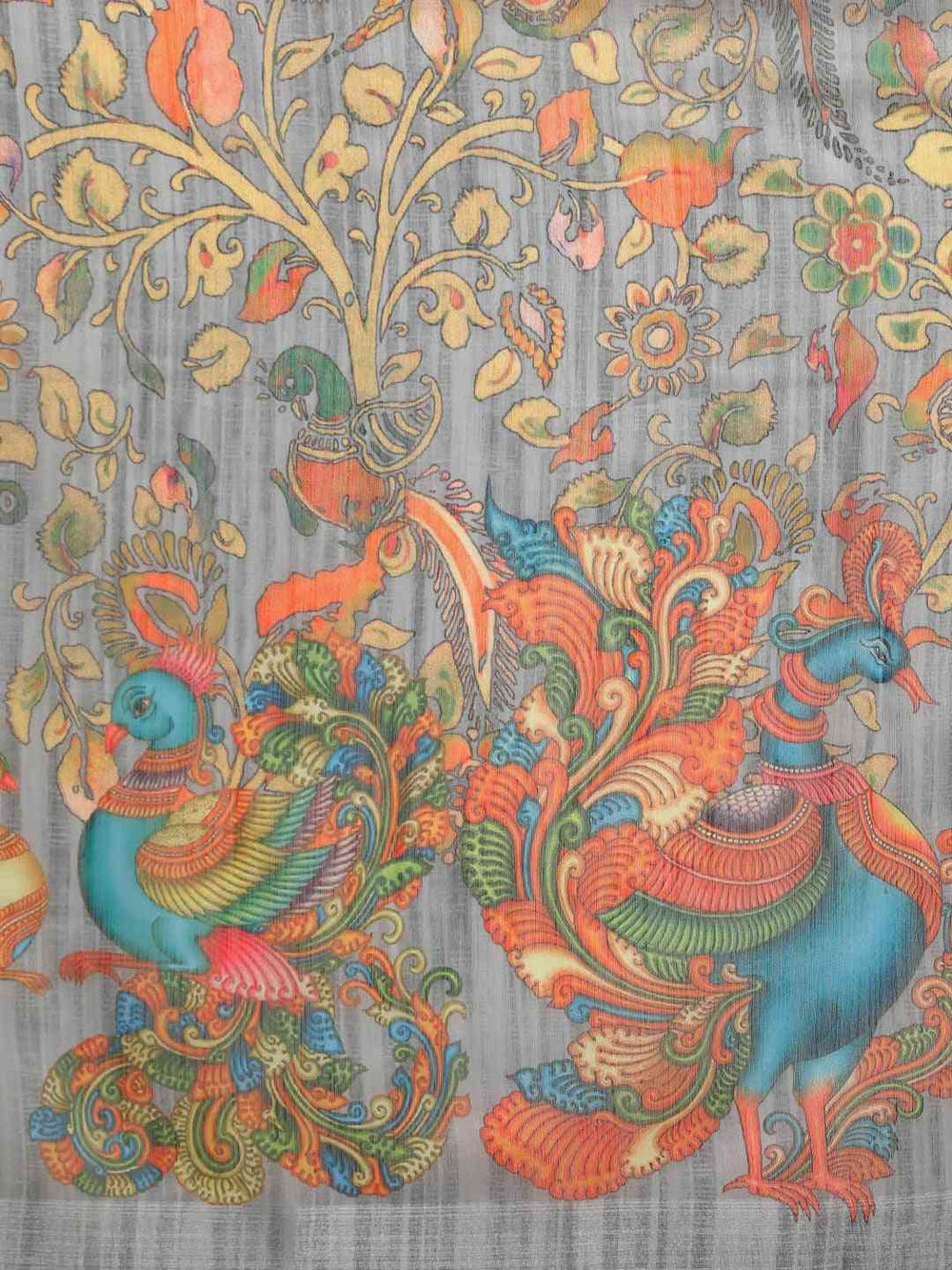 Kalamkari Grey Colour Linen Banarasi Saree