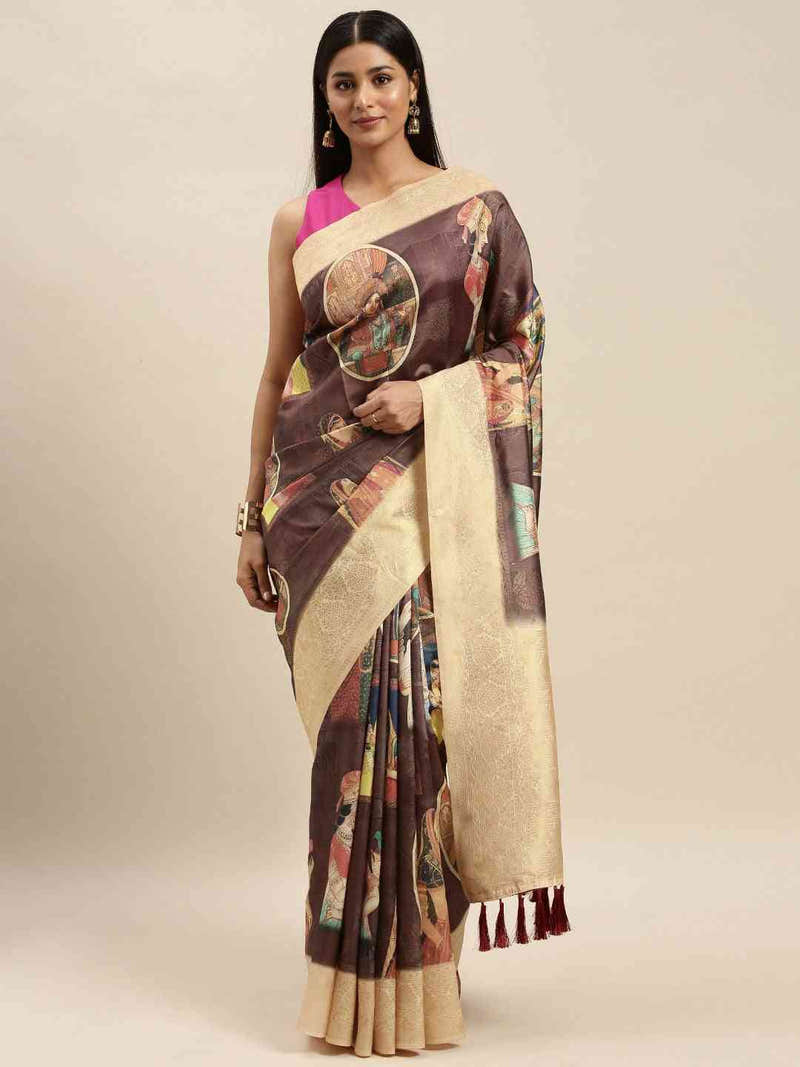 Banarasi Katan Silk Kalamkari Digital Print Saree