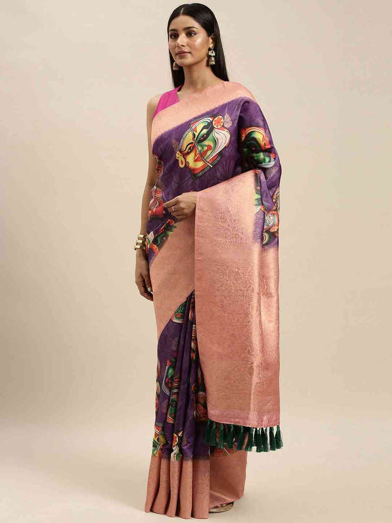Banarasi Katan Silk Kalamkari Digital Print Saree