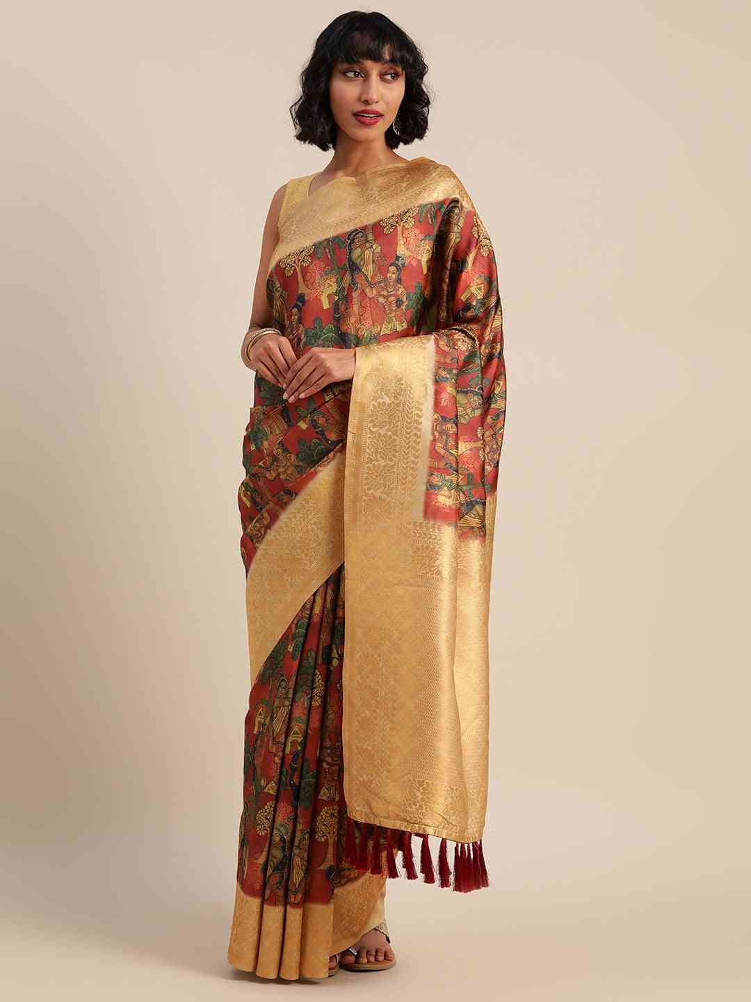  Beautiful Red Colour Kalamkari Printed Festive Saree