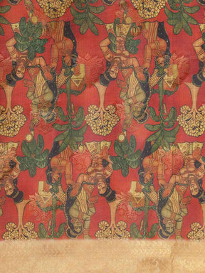  Beautiful Red Colour Kalamkari Printed Festive Saree
