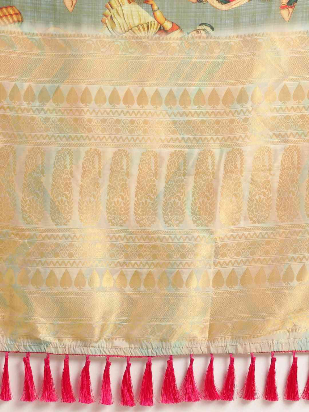 Kalamkari Light Green Colour Printed Saree with Zari Border