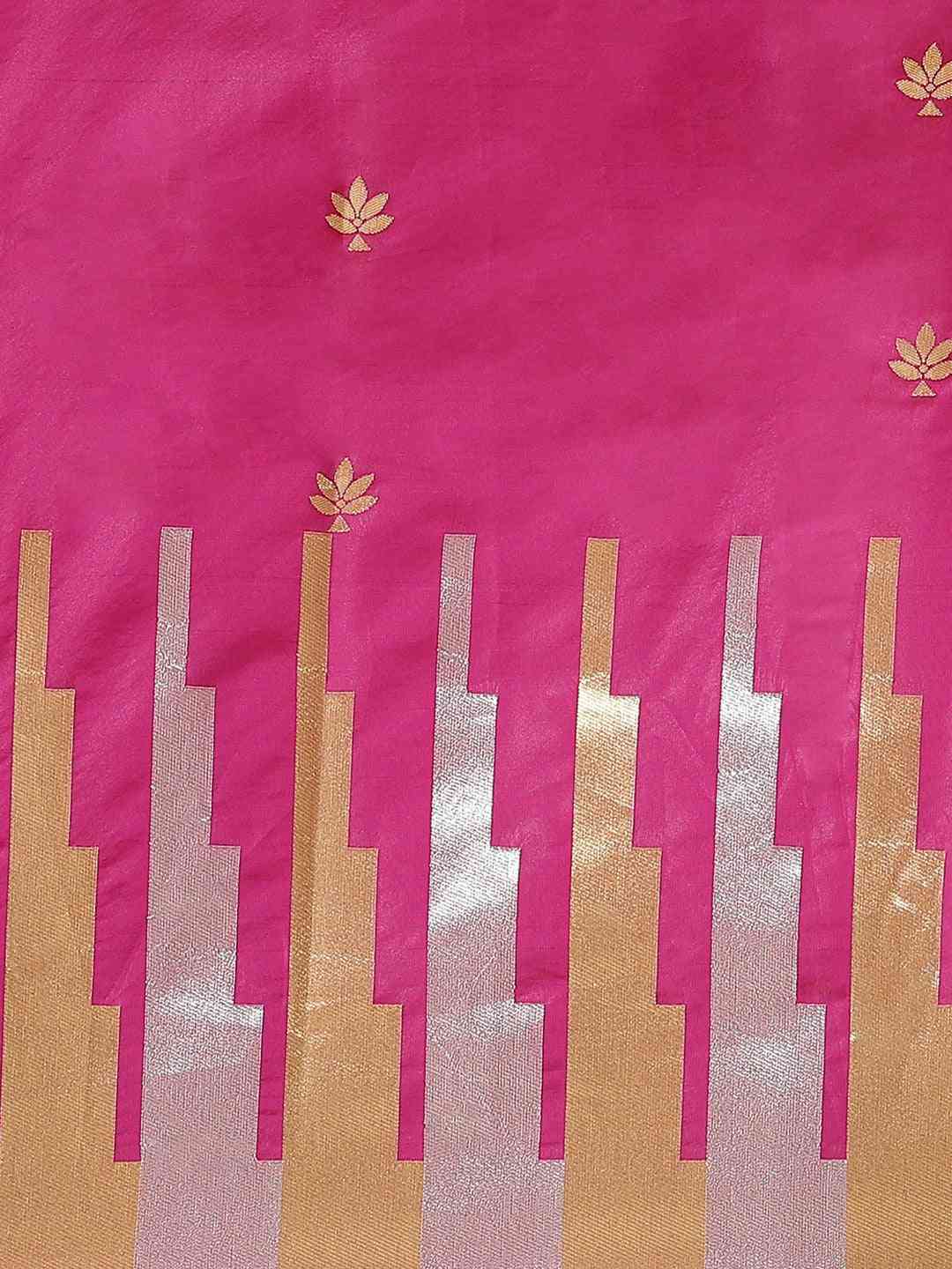 Stylish Rani Colour Ethnic Motifs Zari Silk Banarasi Saree 