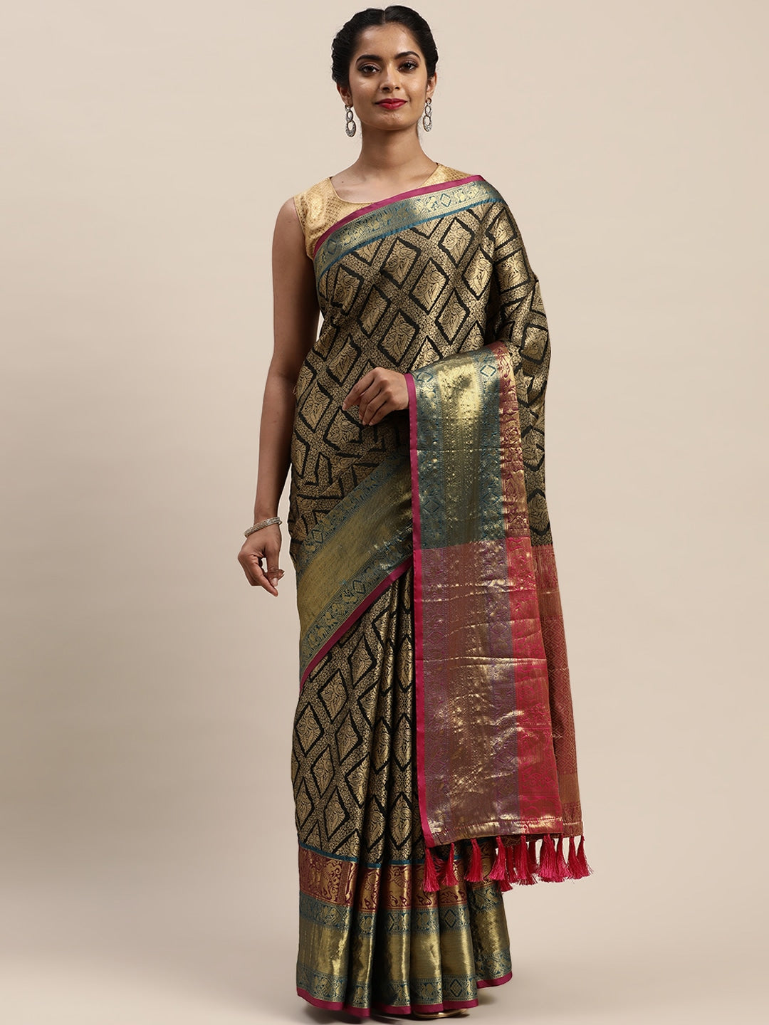 Banarasi Silk Cotton Black Colour Saree With Woven Design