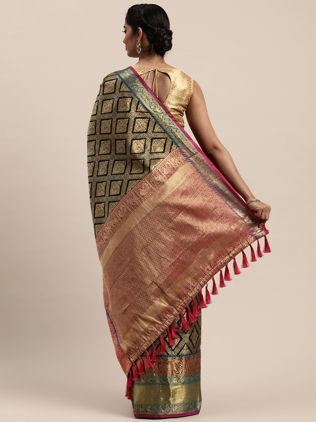 Banarasi Silk Cotton Black Colour Saree With Woven Design