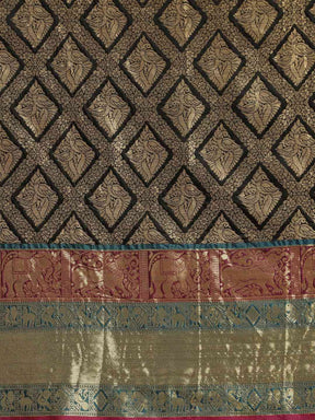 Banarasi Silk Cotton Black Colour Saree With Woven Design