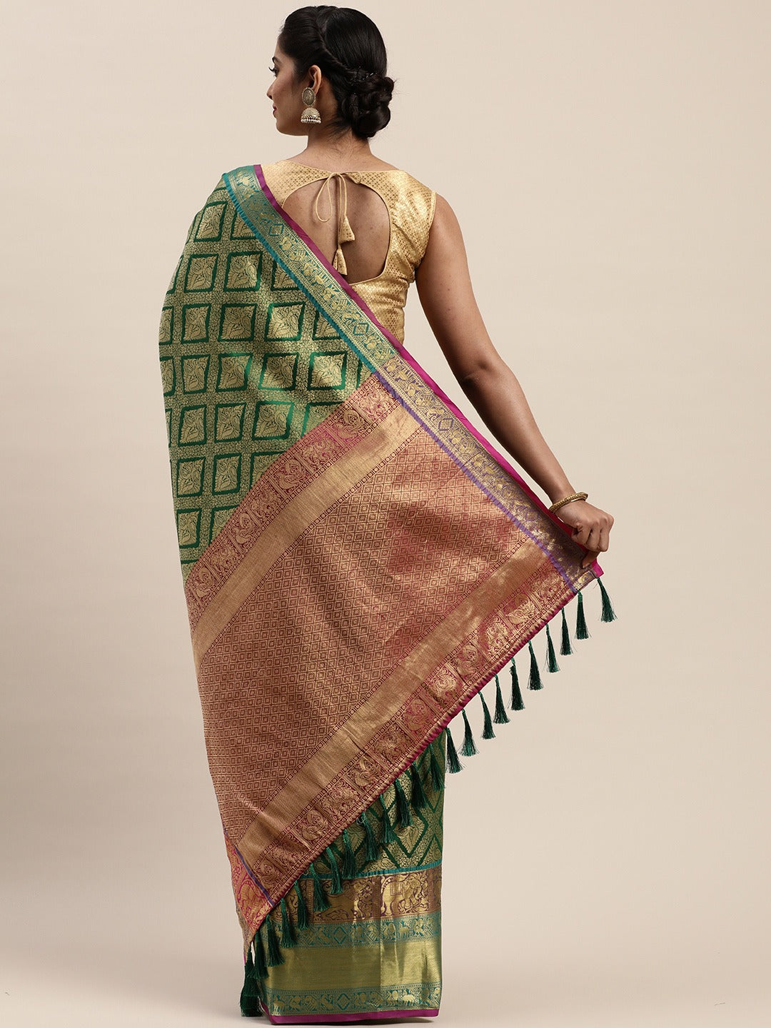 Banarasi Green Colour Silk Cotton Saree With Woven Design 
