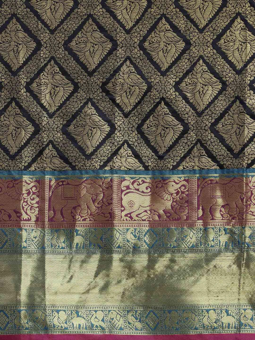 Stylish Banarasi Silk Cotton Woven Saree in Navy Colour 