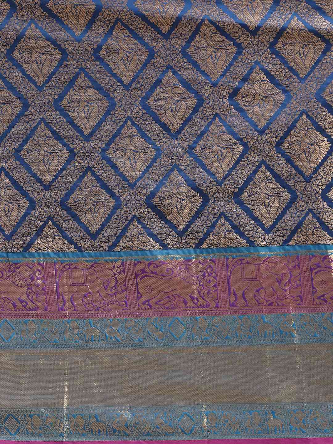 Banarasi Silk Cotton Saree in Royal Blue Colour