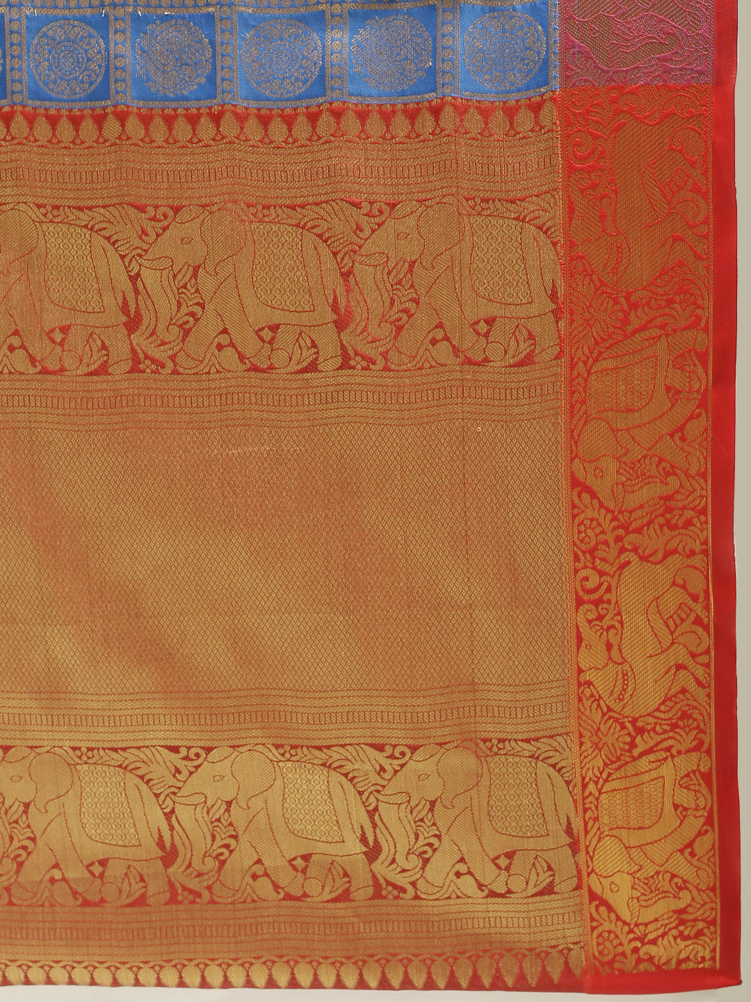 Stylish Kanjivaram Geometric Print Royal Blue Silk Saree