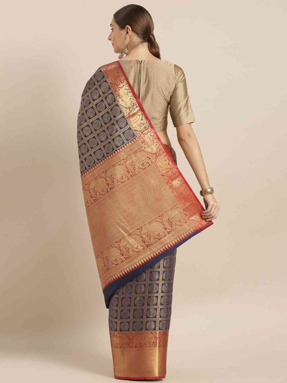  Geometric Print Navy Colour Kanjivaram Silk Saree