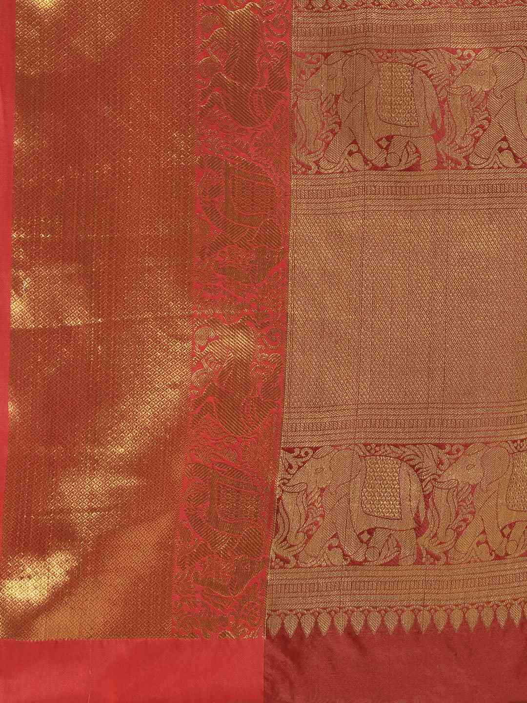 Stylish Gold Colour Geometric Print Kanjivaram Silk Saree 