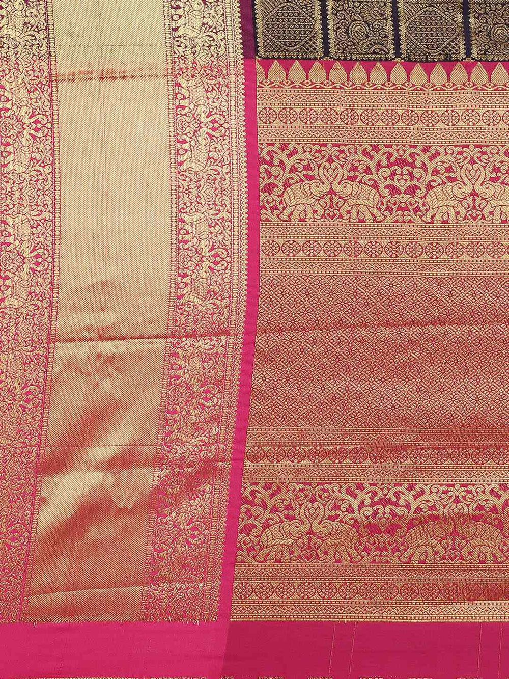 Kanjivaram Silk Saree With Checked Print in Navy Colour
