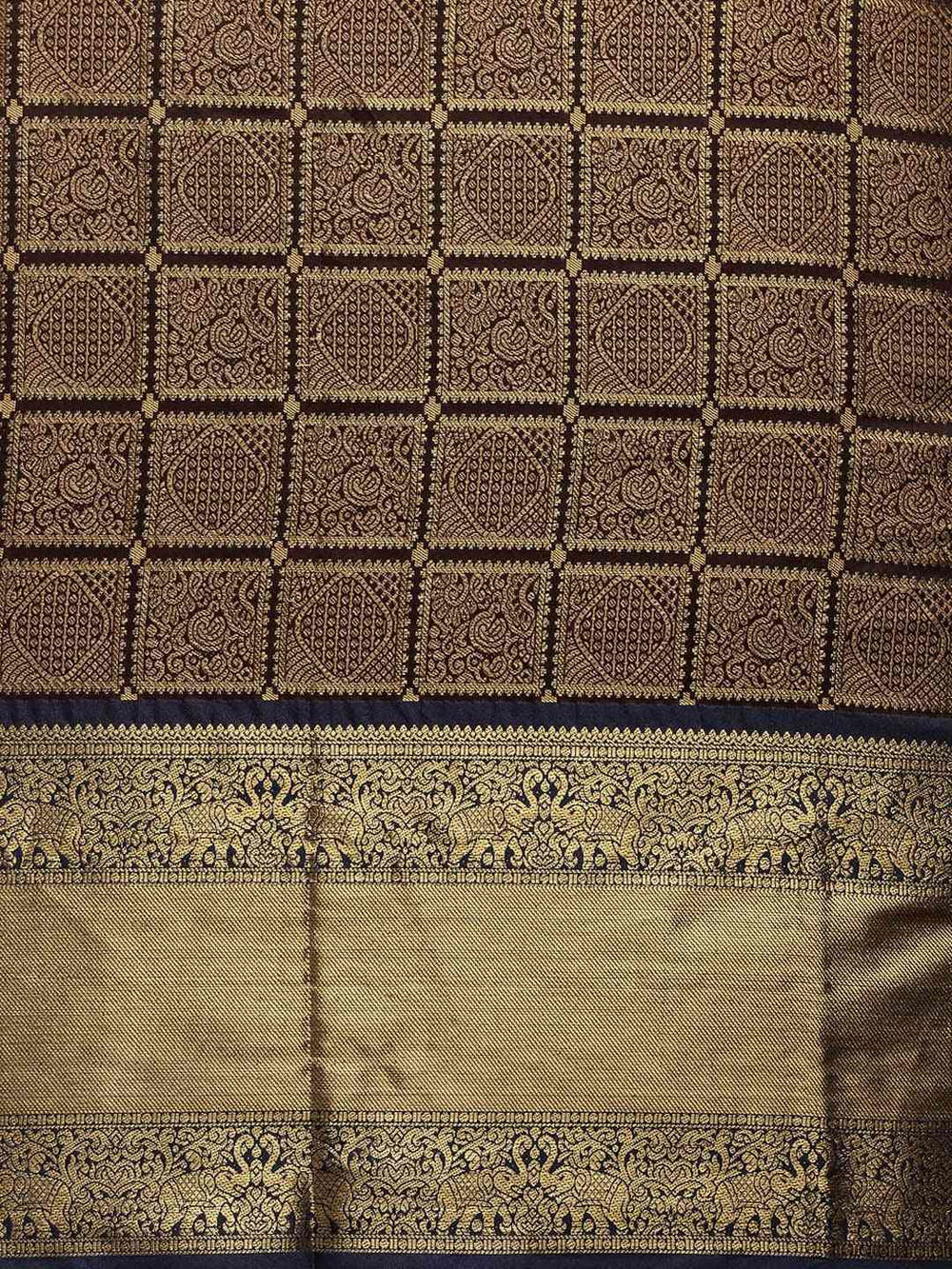 Kanjivaram Silk Saree With Checked Print in Royal Blue