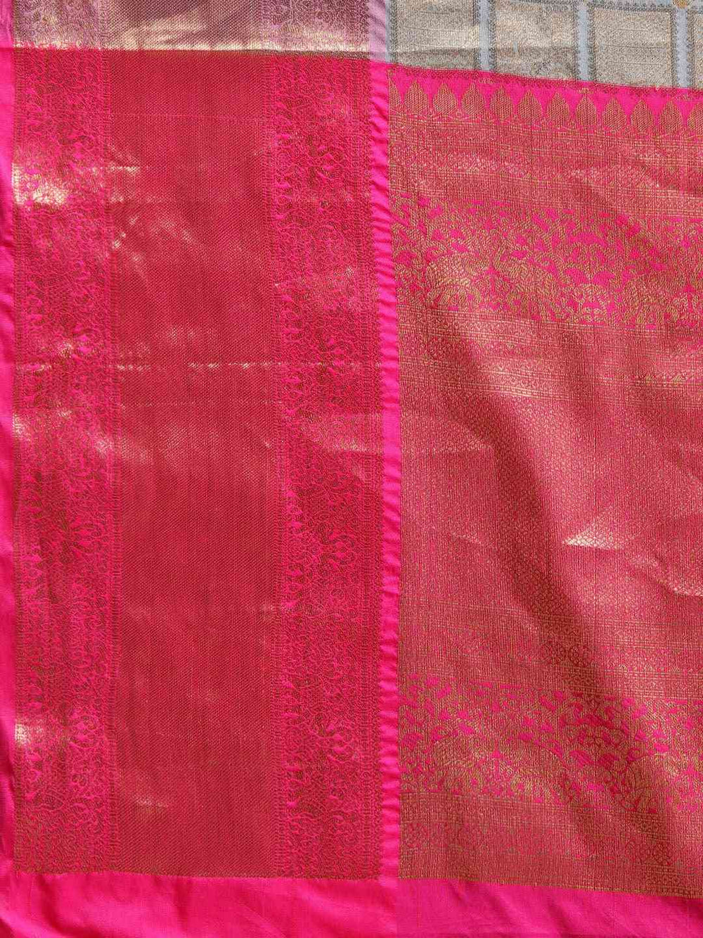 Exclusive Grey Colour Checked Print Kanjivaram Silk Saree