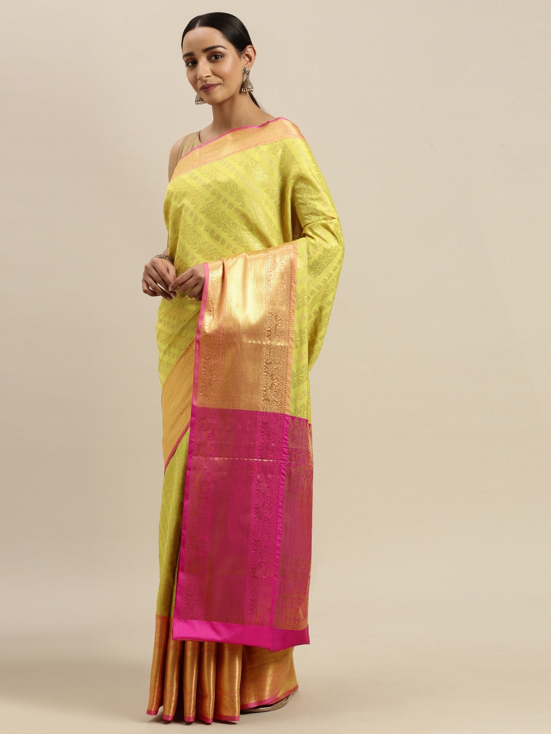 Stylish Pure Kanjivaram Yellow Colour Zari Silk Saree 