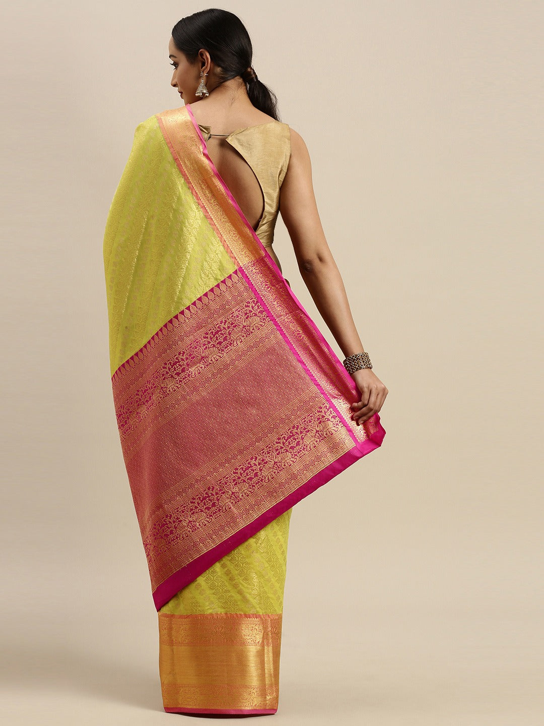 Stylish Pure Kanjivaram Yellow Colour Zari Silk Saree 